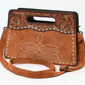 American Darling Tan and Brown Crossbody Bag with Floral Design